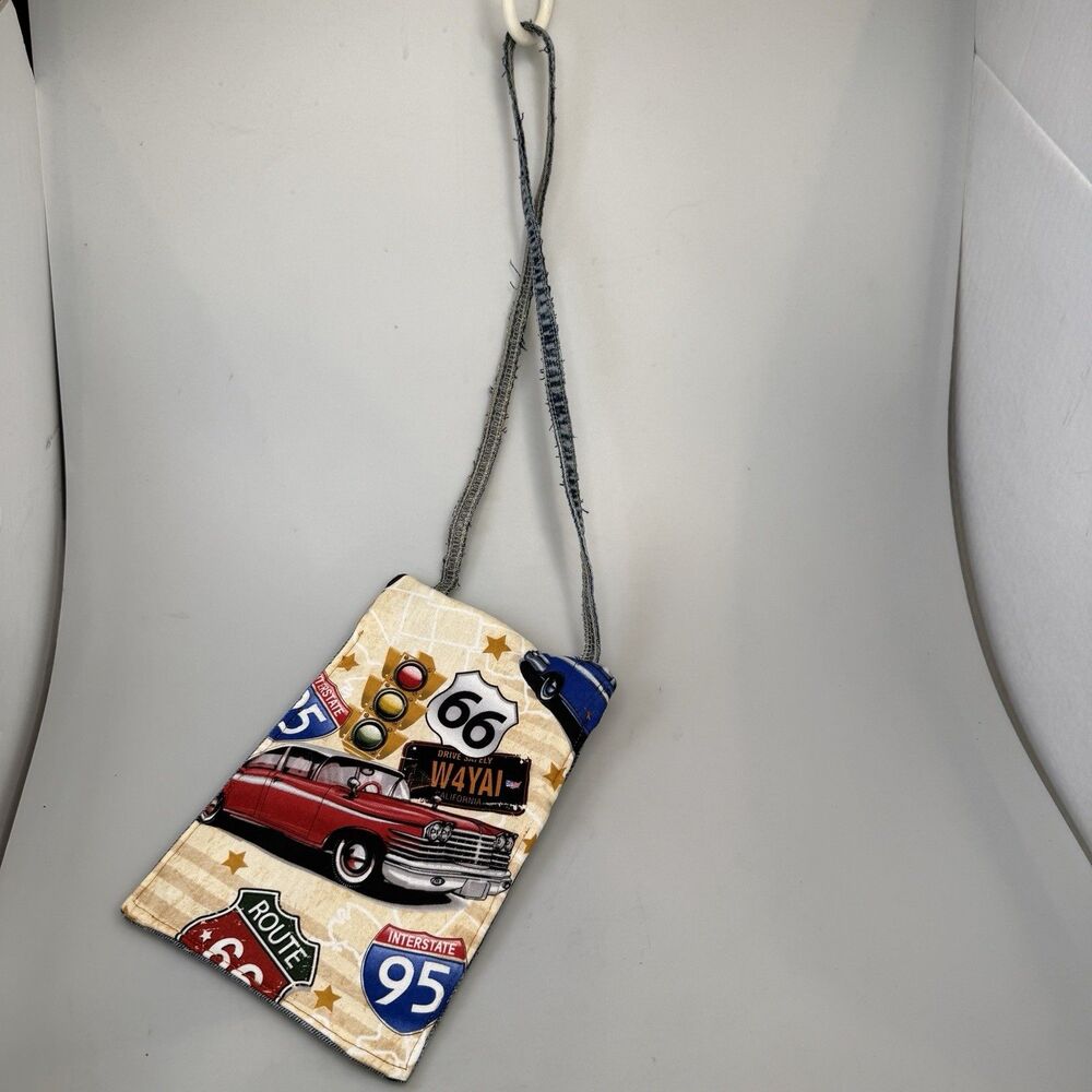 Handmade Route 66 57 Chevys Upcycled Jeans Pocket Crossbody Phone Pouch EUC - Picture 4 of 10